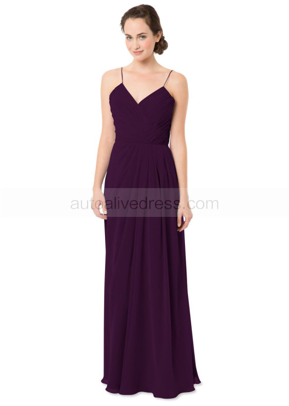 Slim V Neckline Spaghetti Purple Chiffon Pleated Bridesmaid Dress
